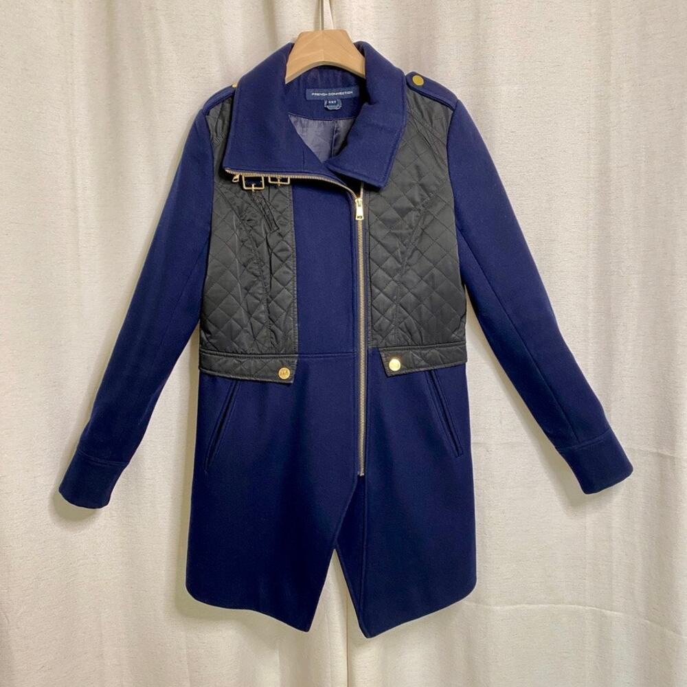 French Connection Mixed Media Cutaway Coat Womens Small Sailor Chic Whimsigoth